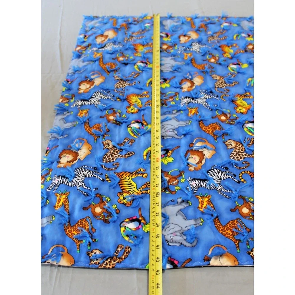 Handmade Baby Blanket Crib Nursery Jungle Animals Blue Primary Colors 43x30